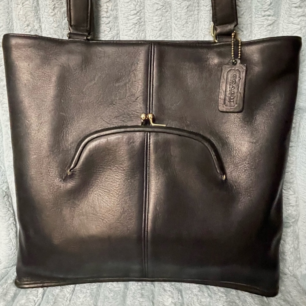 Vintage Coach Black Leather Shoulder Bag  Crafted in NYC
